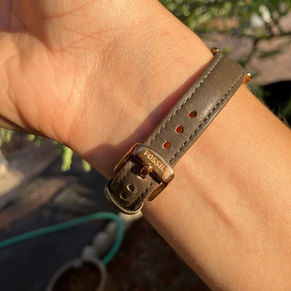 Fossil Rose Gold-Tone Watch with Grey Leather Strap